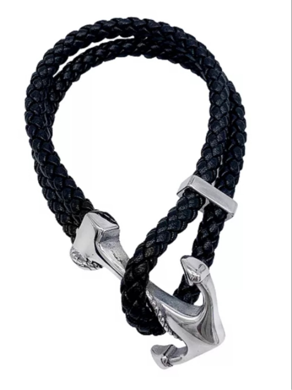 Adornia Adriatic Knot Leather Bracelet Silver Anchor Men’s